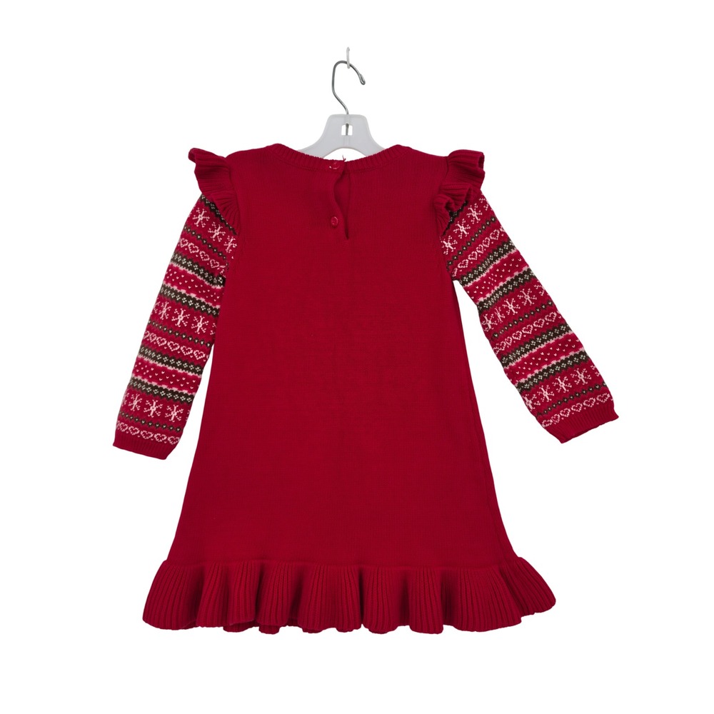 Gymboree Girls 3T Red Sweater Dress Holiday Christmas Fair Isle Snowflake Ruffle - Picture 2 of 3